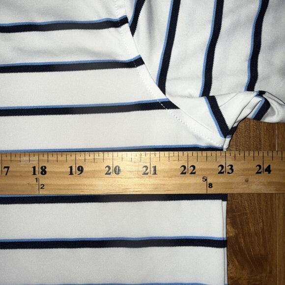 FootJoy Polo Shirt Mens Large Blue White Striped Golf Performance Stretch Logo - Picture 4 of 5
